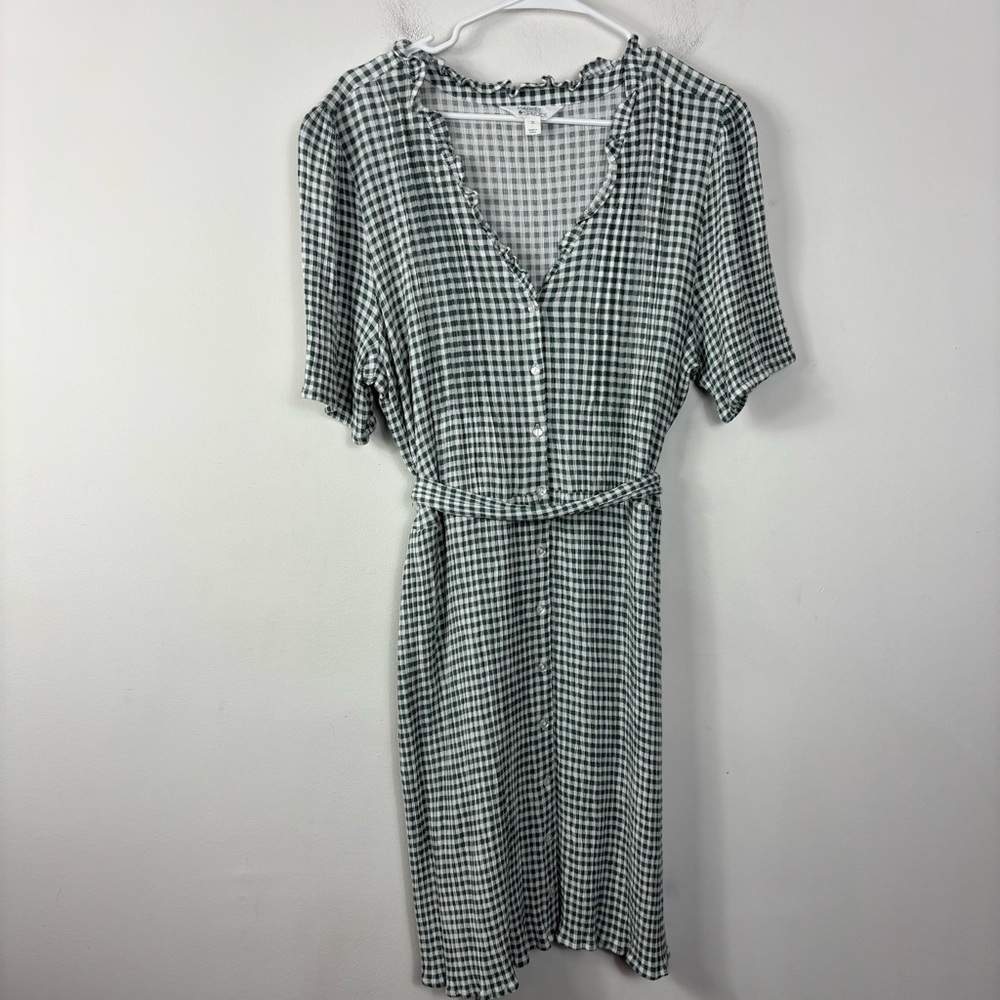 Market & Spruce Button Up Dress Womens XL Green Picnic Plaid Tie Waist Cottage